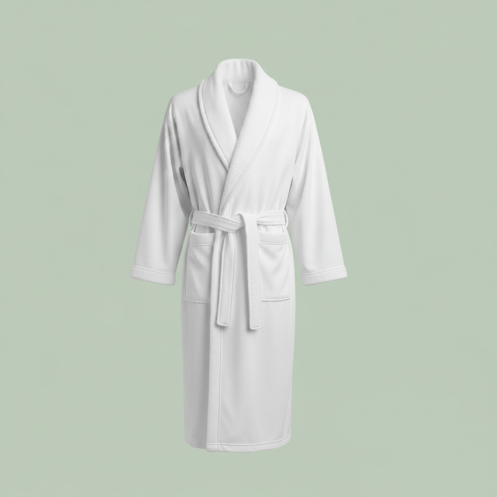 Skylark and Owl spa robe in white — soft waffle knit bathrobe for home spa — Sensory for Calm