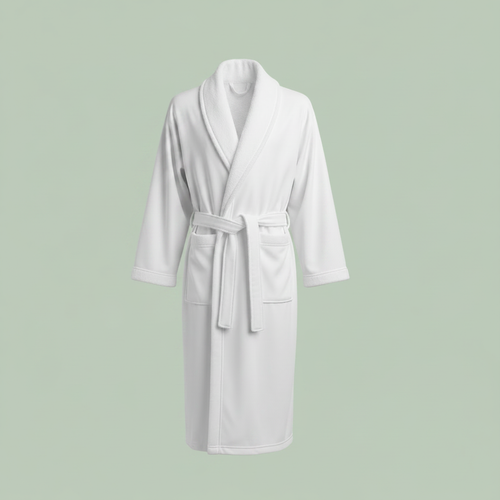 Skylark and Owl spa robe in white — soft waffle knit bathrobe for home spa — Sensory for Calm