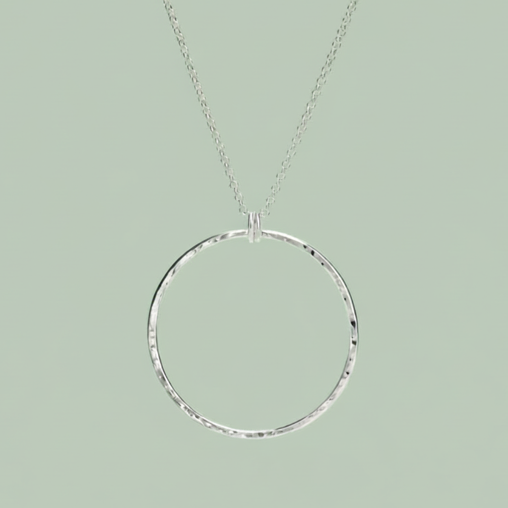 Breathe Necklace sterling silver hammered open circle pendant — minimalist jewellery — Sensory for Calm