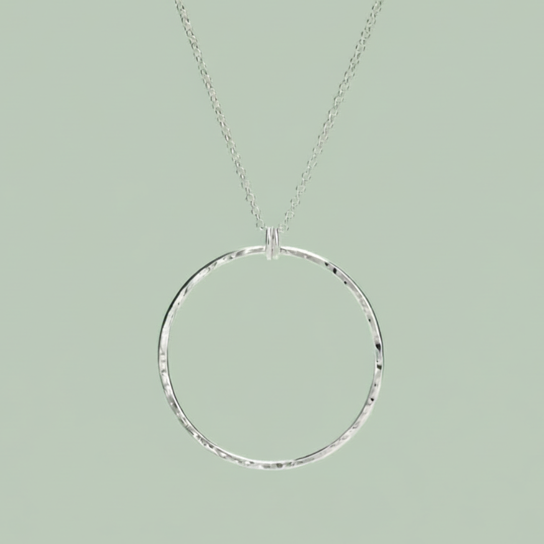 Breathe Necklace sterling silver hammered open circle pendant — minimalist jewellery — Sensory for Calm