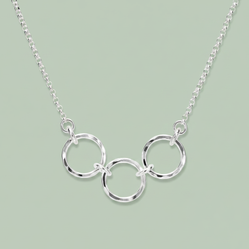 Breathe Trio Necklace sterling silver three circle pendant necklace — minimalist jewellery — Sensory for Calm