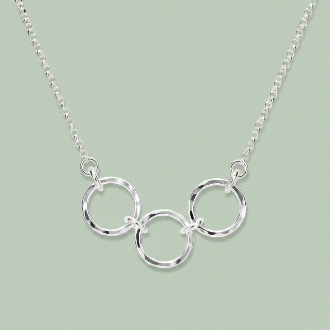 Breathe Trio Necklace sterling silver three circle pendant necklace — minimalist jewellery — Sensory for Calm