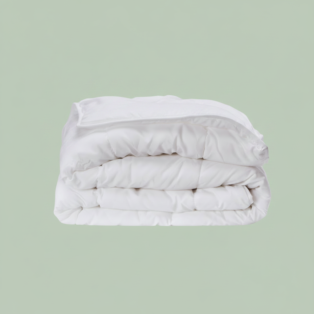 Skylark and Owl down alternative duvet blanket folded in white — hypoallergenic comforter — Sensory for Calm