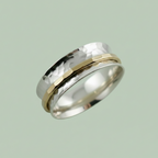 Hammer Textured Meditation Ring sterling silver with 14K gold fill spinner band — anxiety relief fidget ring — Sensory for Calm