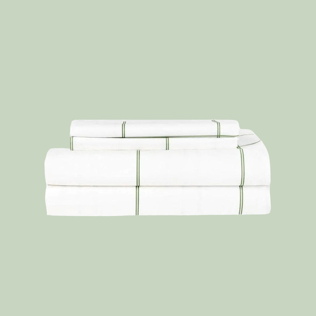 Essential Organic Percale sheet set in charcoal stripe — organic cotton bedding — Sensory for Calm