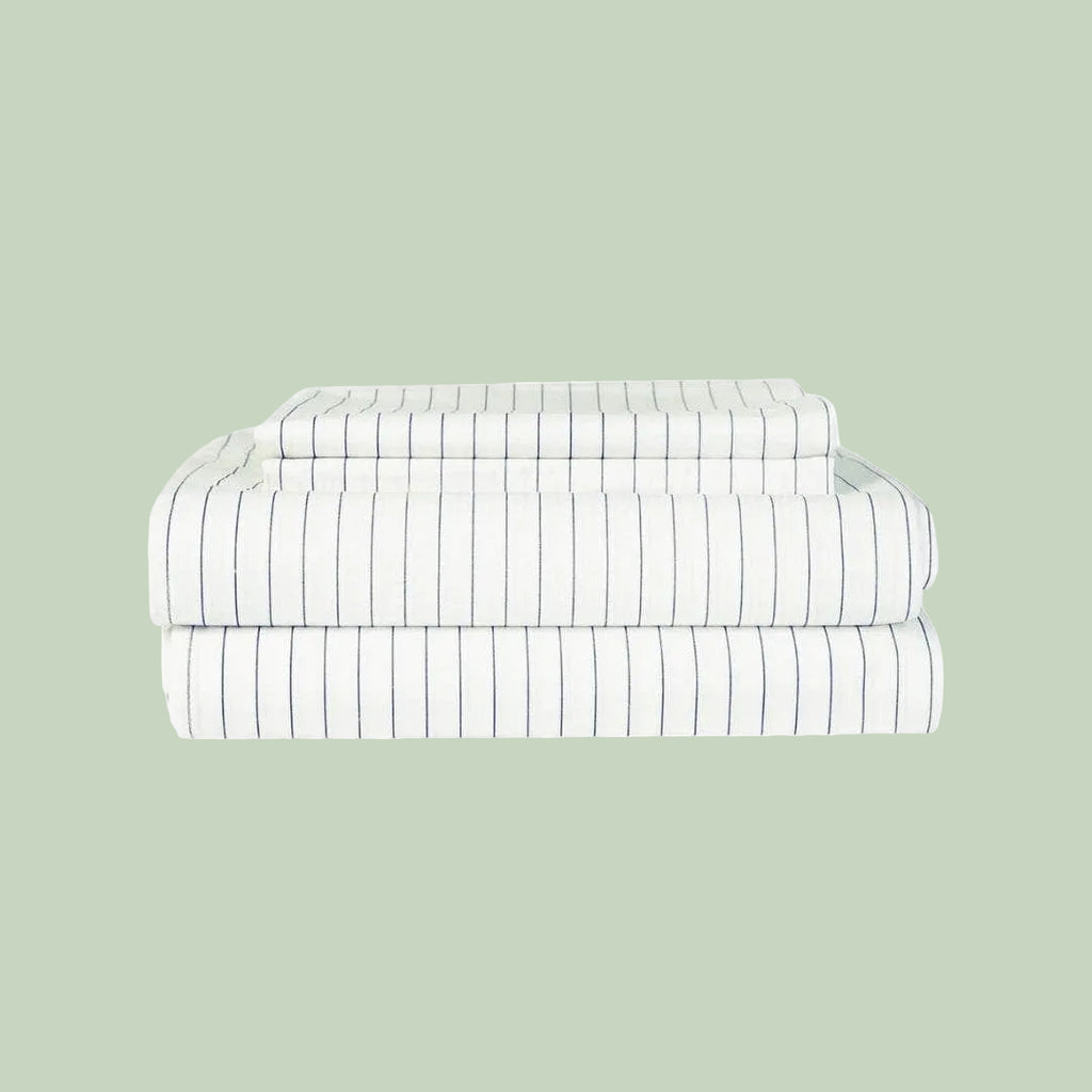 Essential Organic Percale sheet set in leaf frame — organic cotton bedding — Sensory for Calm