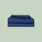 Essential Organic Percale sheet set in navy — organic cotton bedding — Sensory for Calm