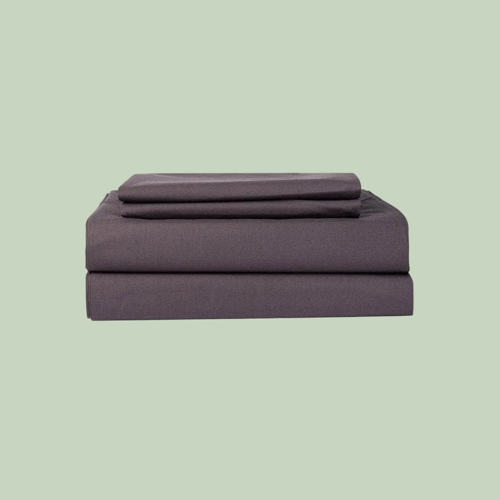 Essential Organic Percale sheet set in charcoal — organic cotton bedding — Sensory for Calm