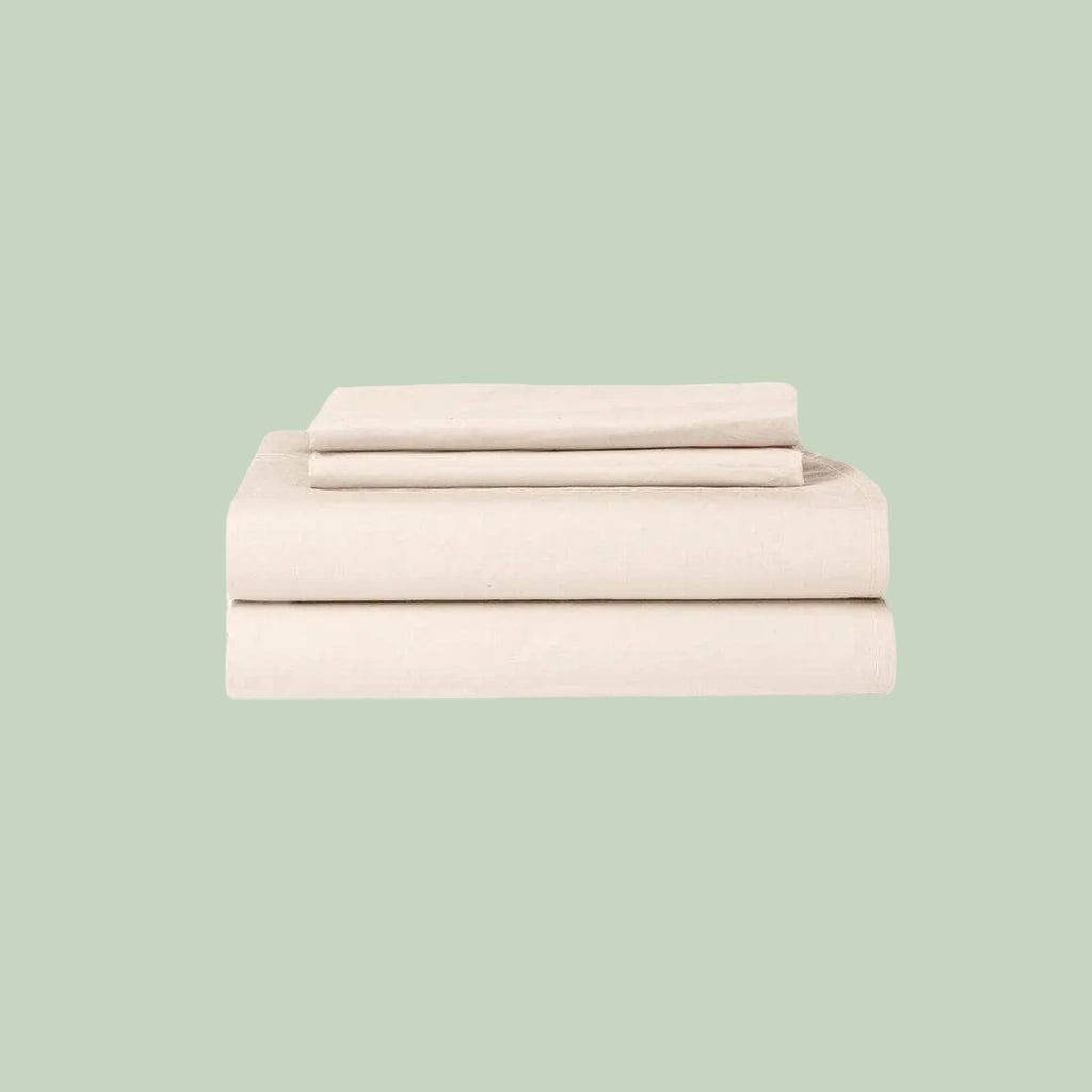 Essential Organic Percale sheet set in dune — organic cotton bedding — Sensory for Calm