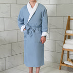 Skylark and Owl spa robe in blue full length — soft bathrobe — Sensory for Calm