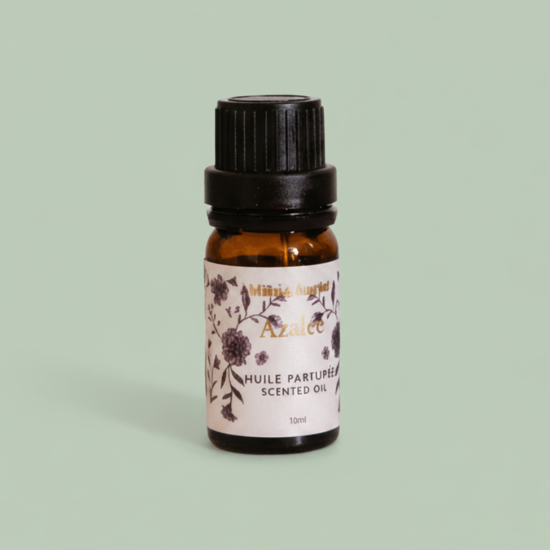 Azalée scented oil amber glass bottle with floral label — natural aromatherapy — Sensory for Calm