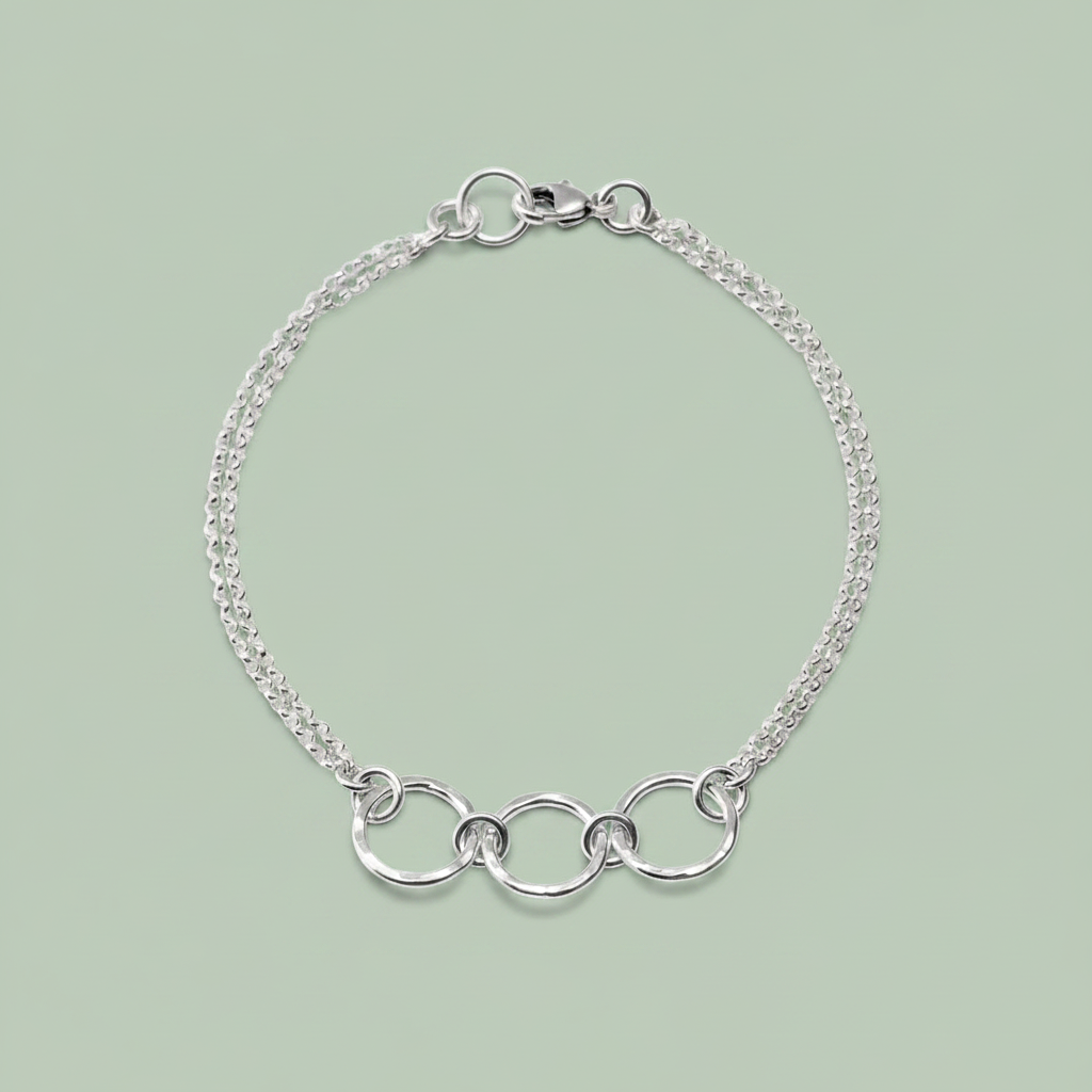 Breathe Trio Bracelet sterling silver three circle chain bracelet — minimalist jewellery — Sensory for Calm