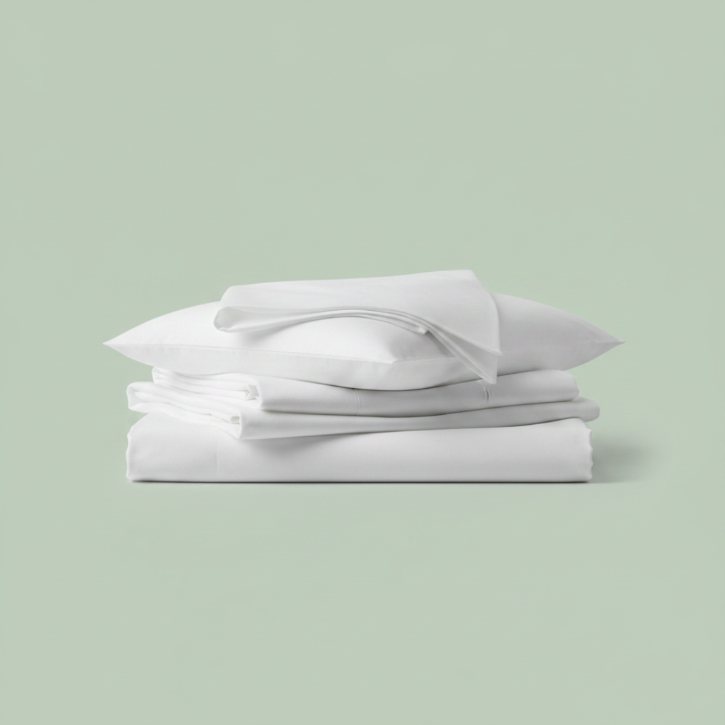 Essential Organic Percale sheet set in white — GOTS certified organic cotton sheets — Sensory for Calm