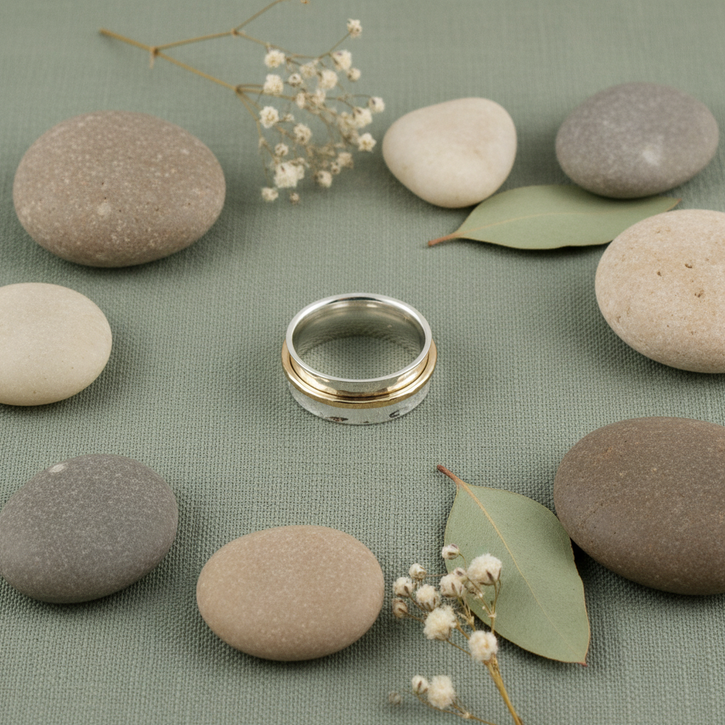 Spinner Ring on Sage Green with Meditation Stones