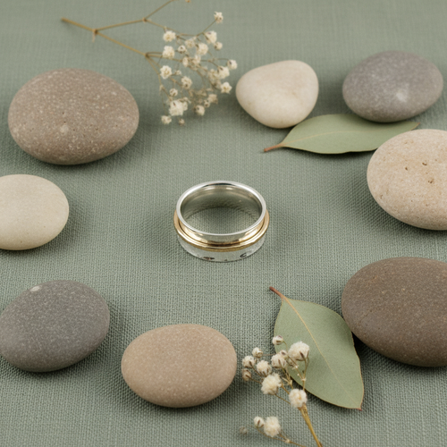 Spinner Ring on Sage Green with Meditation Stones
