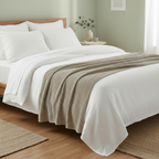 Waffle Knit Throw - bed with sage green walls