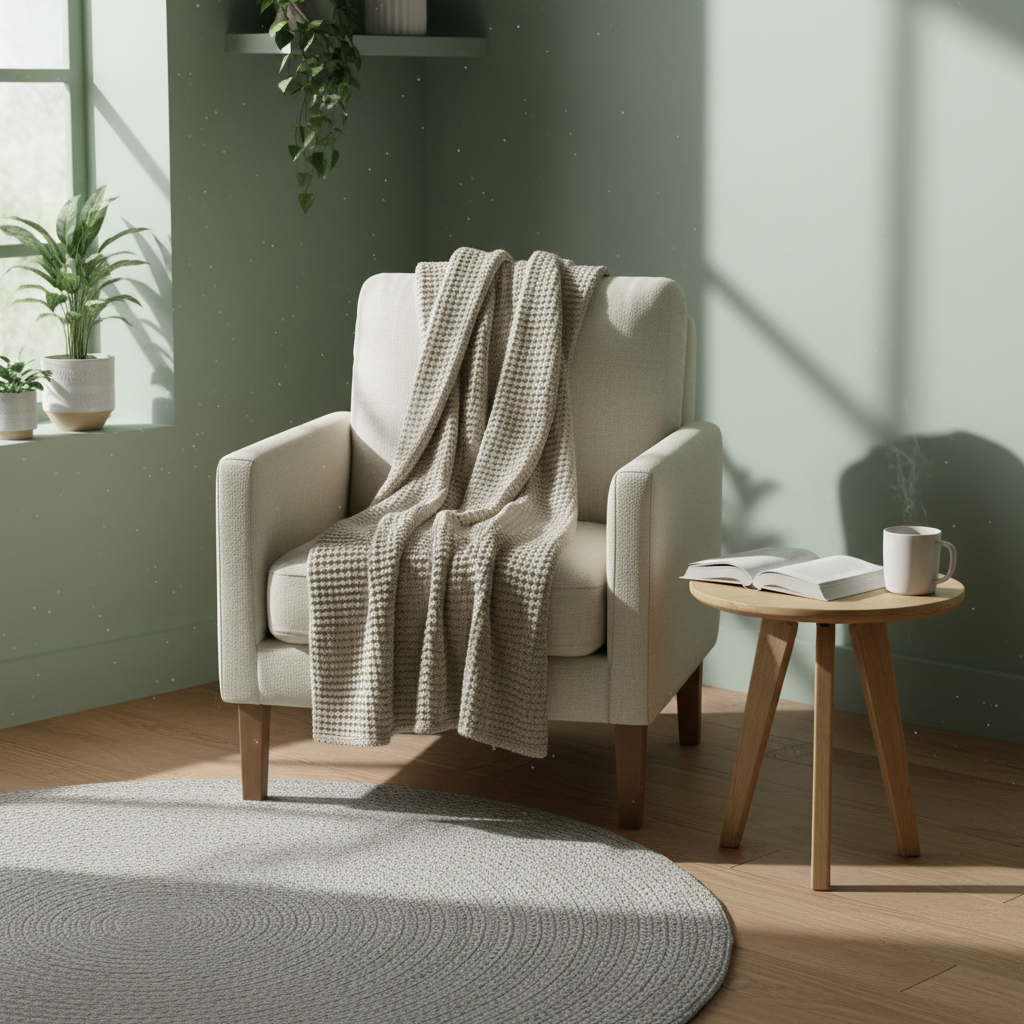 Waffle Knit Throw - reading nook