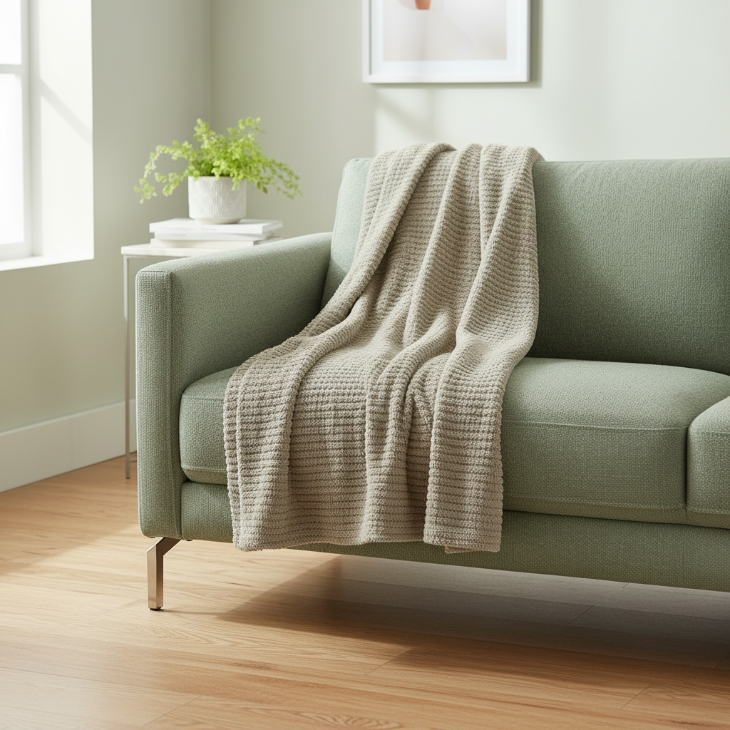 Waffle Knit Throw - sage green couch with sage green walls